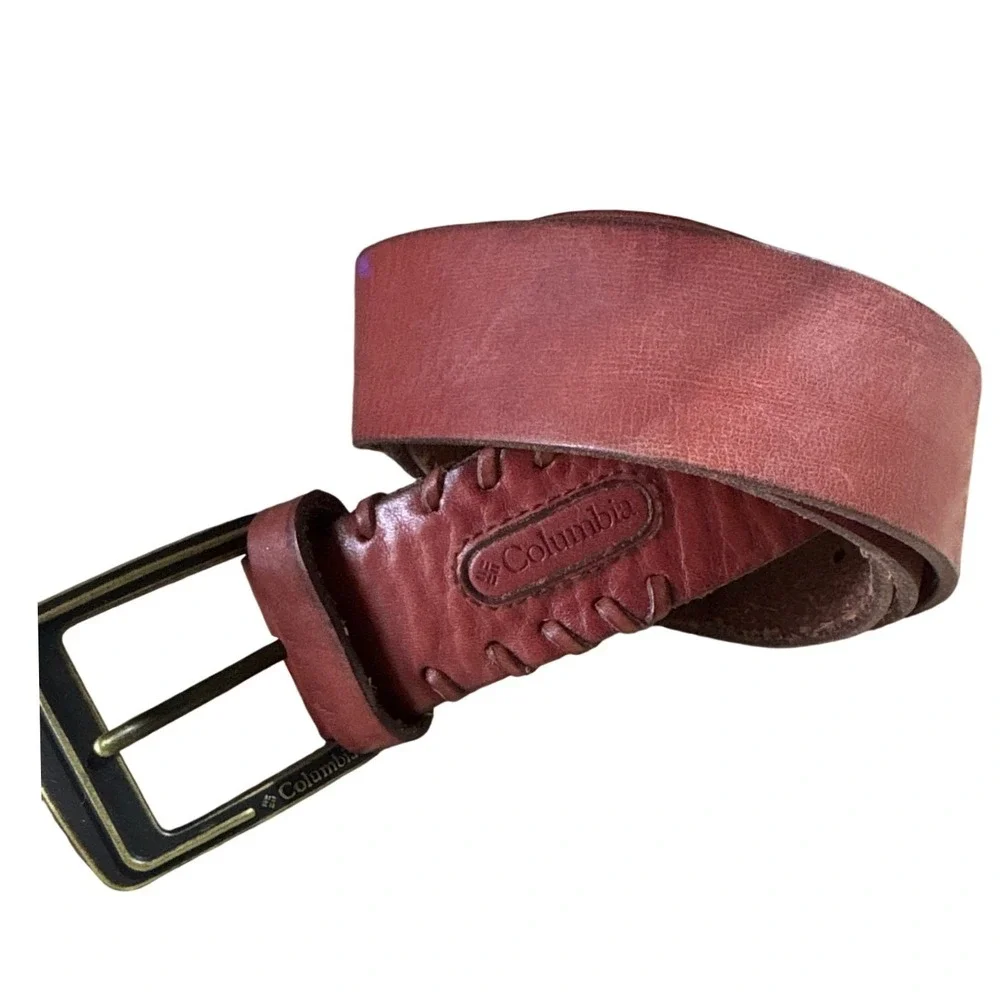 Columbia Mens Genuine Leather Whipstitch Belt Brown Tan Size 42 Rugged Outdoor